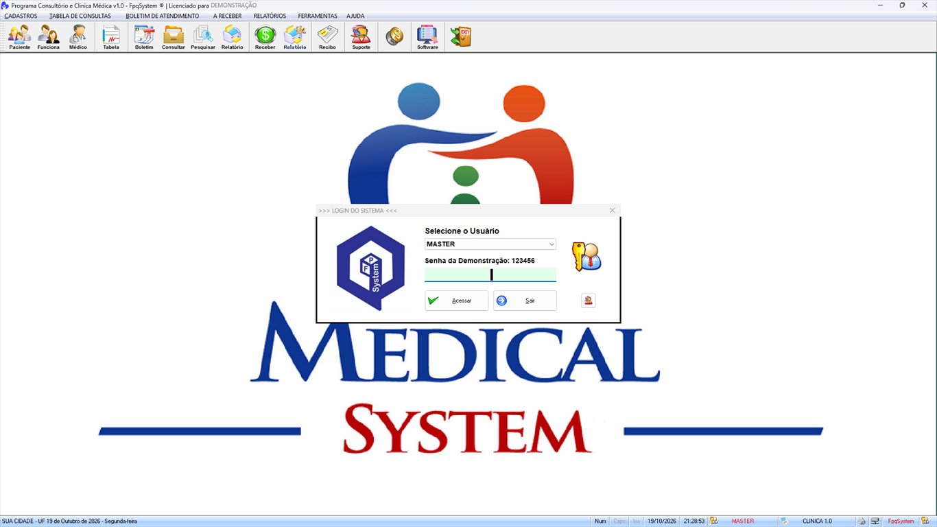 Consultório e Clínica Médica v1.0 - Login do sistema (usuário MASTER)