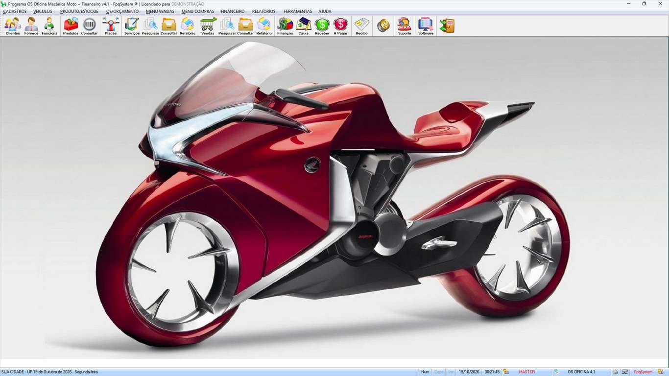 Tela do programa Oficina MOTO + Vendas e Financeiro v4.1